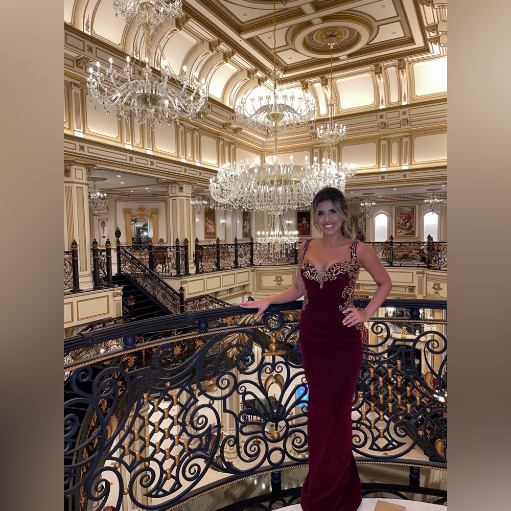 Valdrin Sahiti Dress Velour Maroon/ Gold Dress